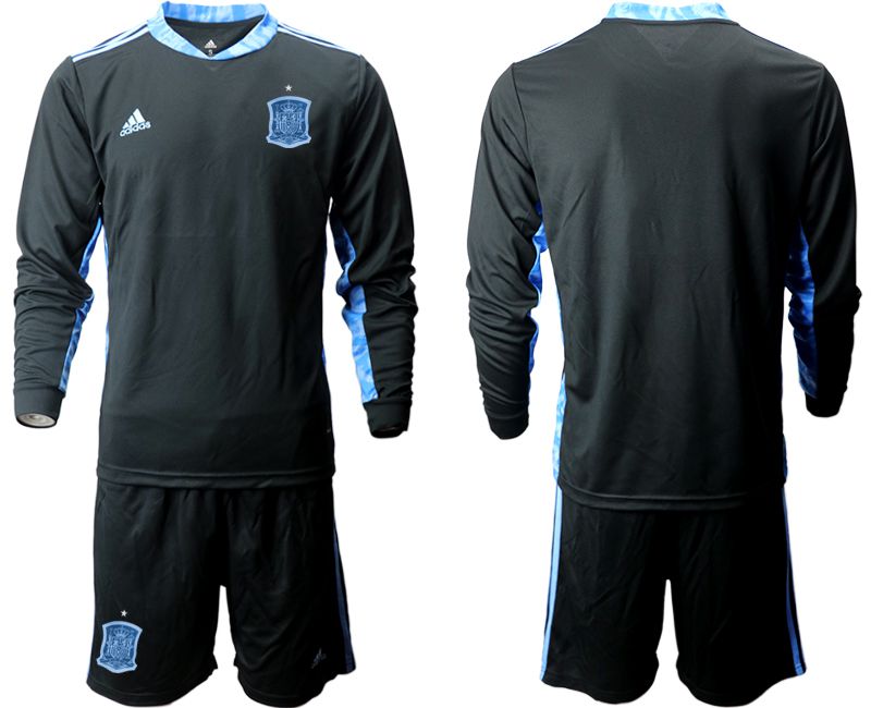 Men 2021 World Cup National Spain black long sleeve goalkeeper Soccer Jerseys->spain jersey->Soccer Country Jersey